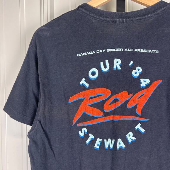 Rod Stewart 1984 Camouflage Tour Canada Dry Vintage Large Band Tee - Picture 6 of 6